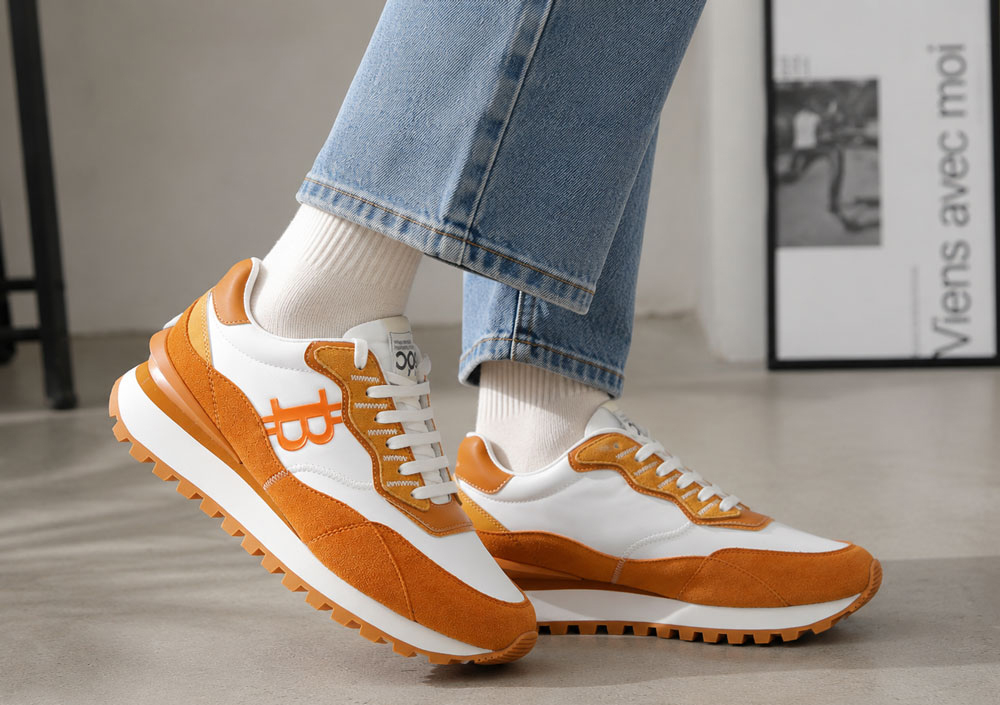 Limited Edition Web3 Inspired Bitcoin Sneakers – Amber Gold Statement Style - Image 12